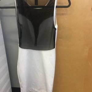 White and black mini dress with mesh